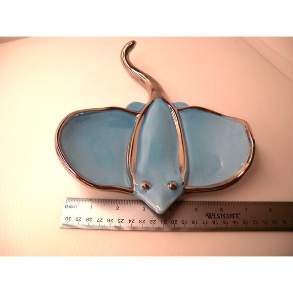 Vintage Rare Art Glass Manta Ray Stingray Aqua and Silver Beautiful - Picture 6 of 7